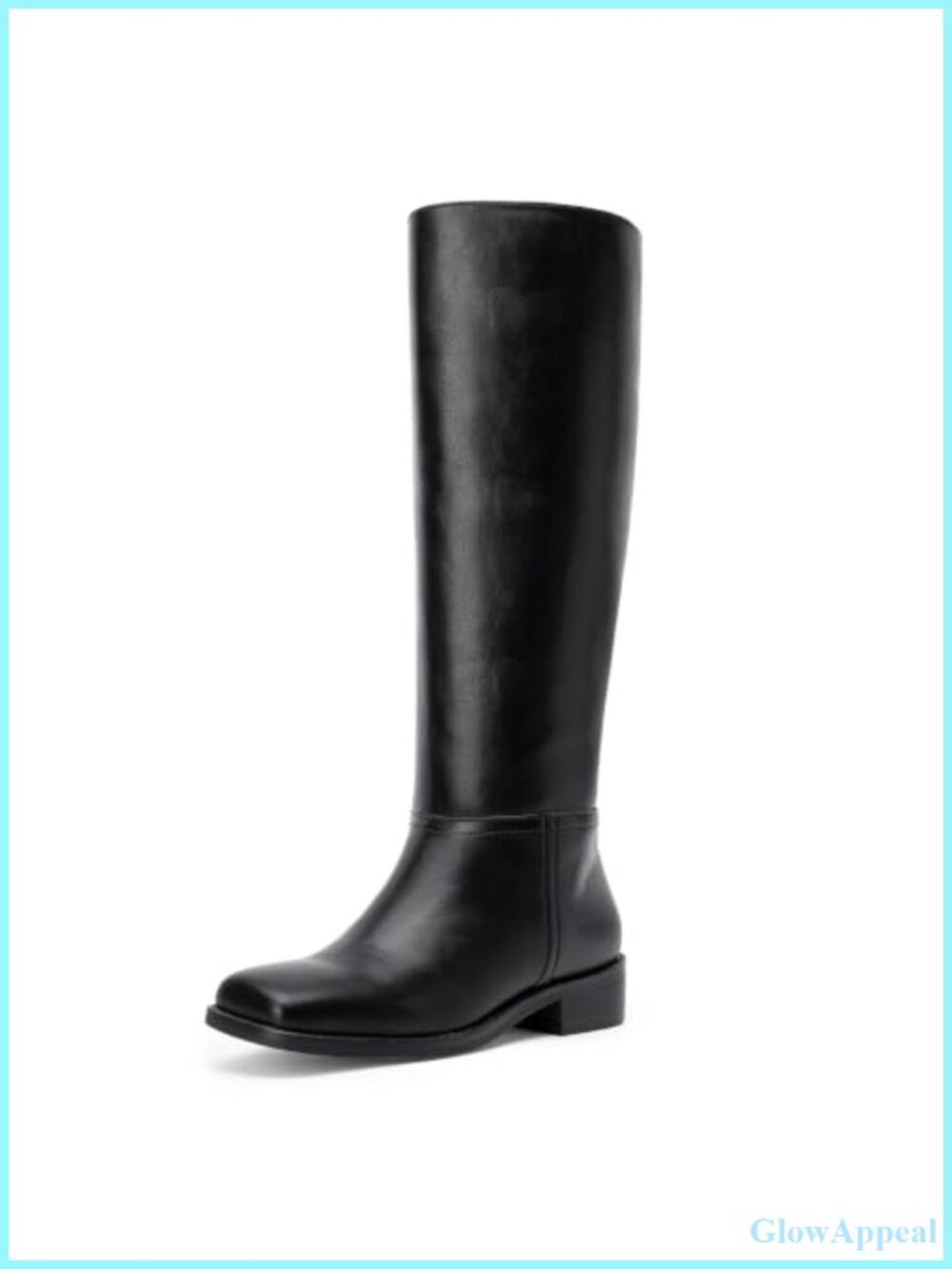 Square Toe Knee High Riding Boots Low Heel Faux Leather Pull On